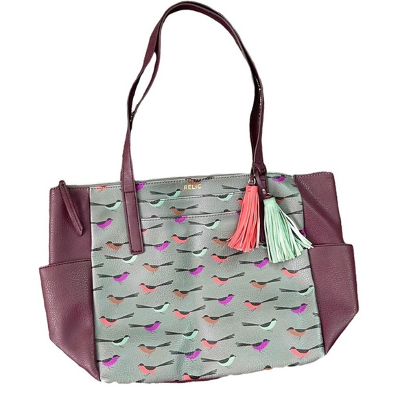 Relic Bird Print Shoulder Purse Bag purple and gray‎ novelty hipster - Picture 1 of 8